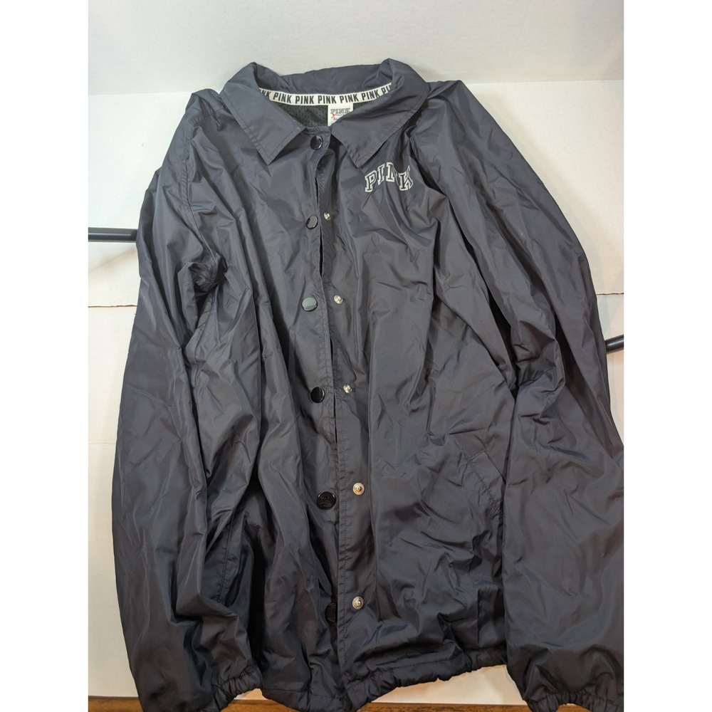 Victoria's Secret PINK  Windbreaker Jacket Gray Black Women's Large Logo